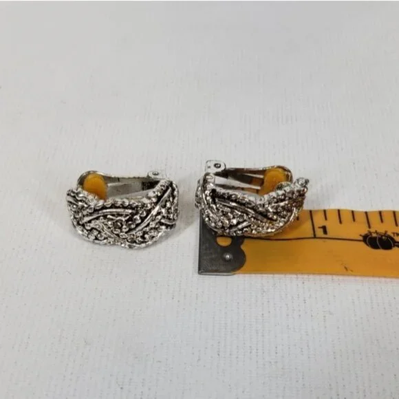 Vintage Vendome Women's Clip On Earrings Silver Tone Braid - Picture 14 of 15